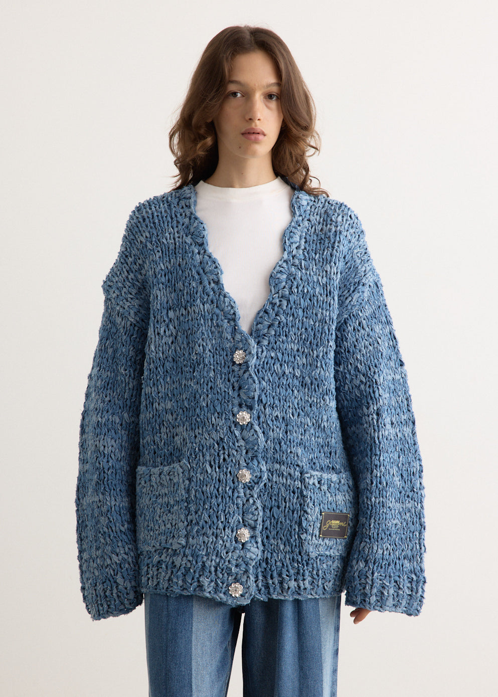 Ganni - Denim Handknit Cardigan - Knitwear,Specials : American Fashion Style Bags On Sale Ganni - Denim Handknit Cardigan - Knitwear,Specials : American Fashion Style Bags On Sale