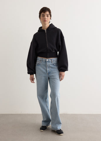 ミュージシャン Embossed Logo Cropped Zip Up / Black Black Oversized Zip Up Hoodie with Abstract Print - Grunge