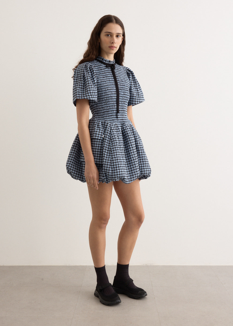 Seersucker Check Mini Smock Dress