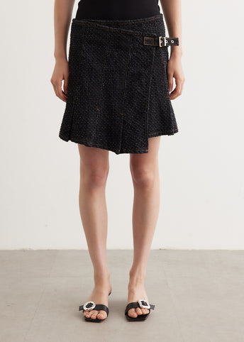 Fluffy Denim Wrap Mini Skirt