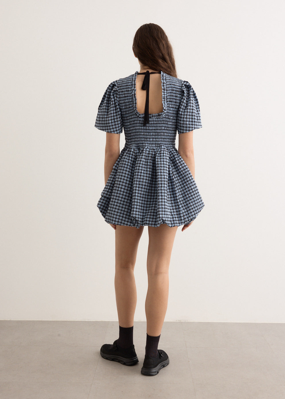 Seersucker Check Mini Smock Dress