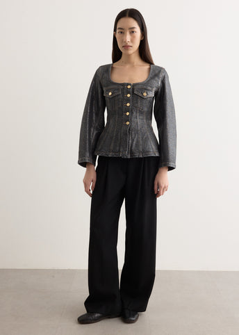 Shimmery Foil Denim Fitted Blazer