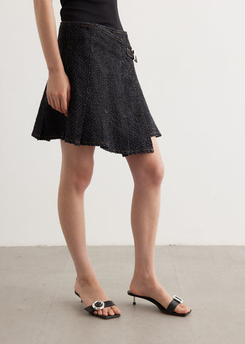 Fluffy Denim Wrap Mini Skirt