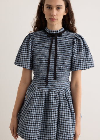 Seersucker Check Mini Smock Dress