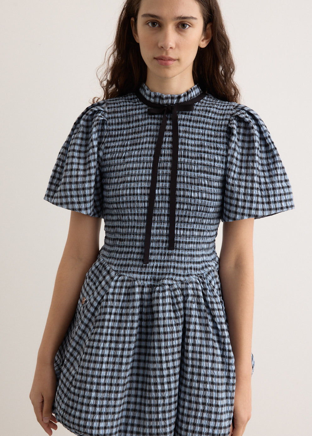 Seersucker Check Mini Smock Dress
