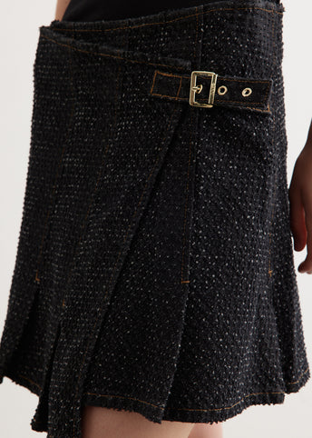 Fluffy Denim Wrap Mini Skirt