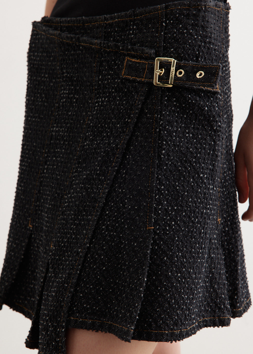 Fluffy Denim Wrap Mini Skirt