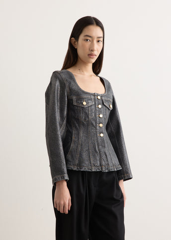 Shimmery Foil Denim Fitted Blazer