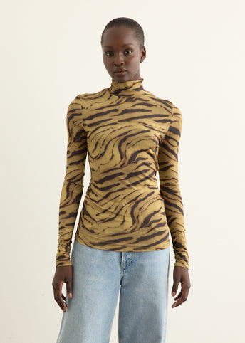 Printed Shiny Jersey Turtleneck Top