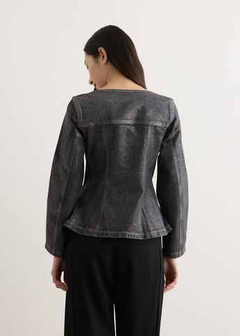 Shimmery Foil Denim Fitted Blazer