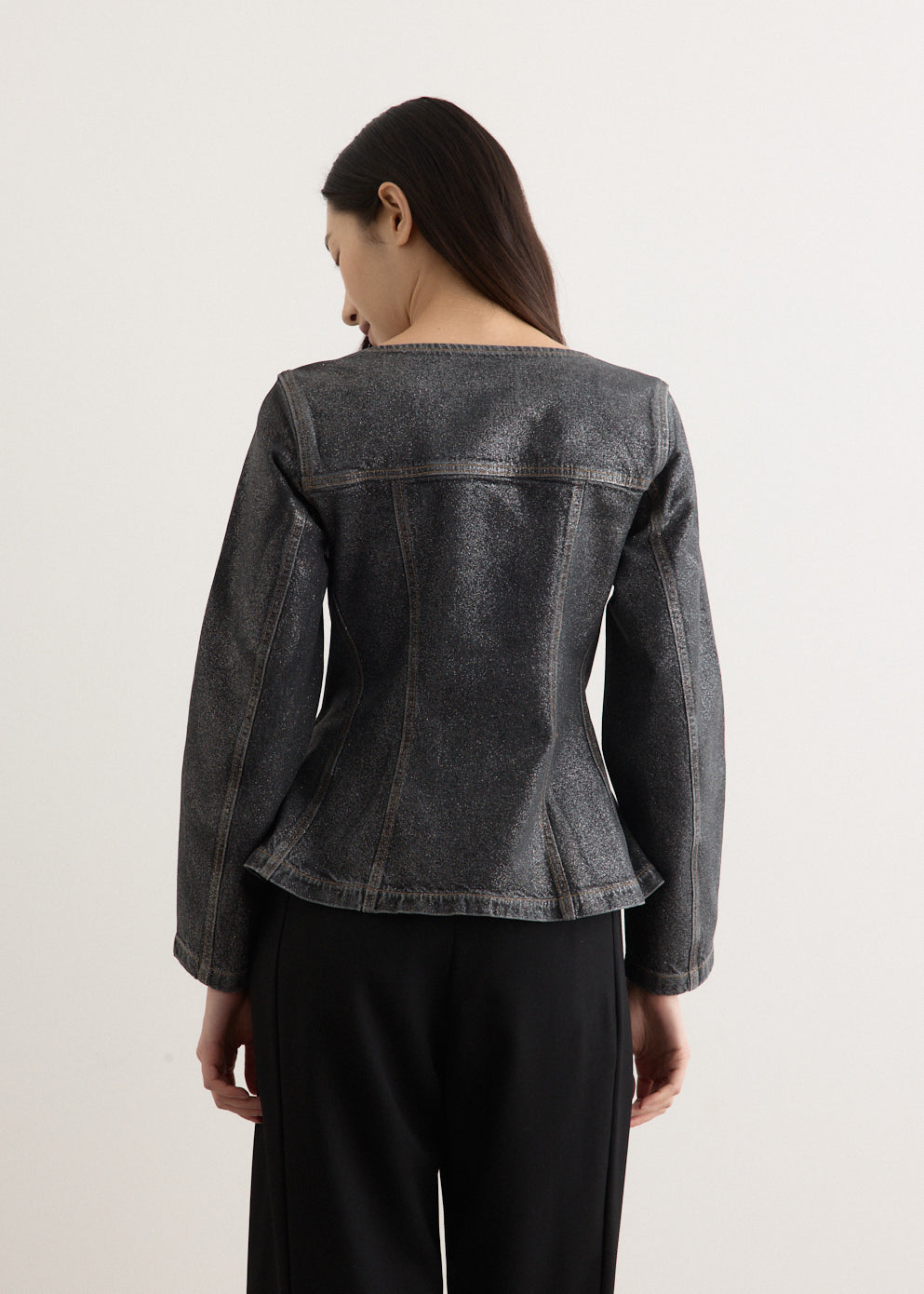 Shimmery Foil Denim Fitted Blazer