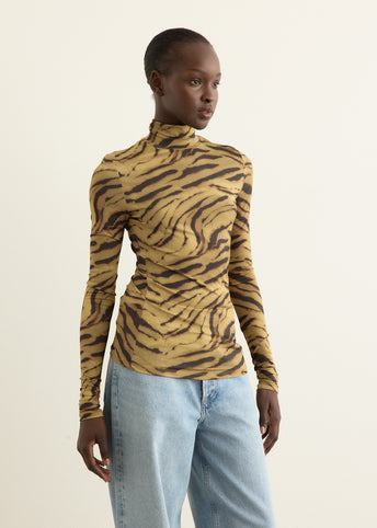 Printed Shiny Jersey Turtleneck Top