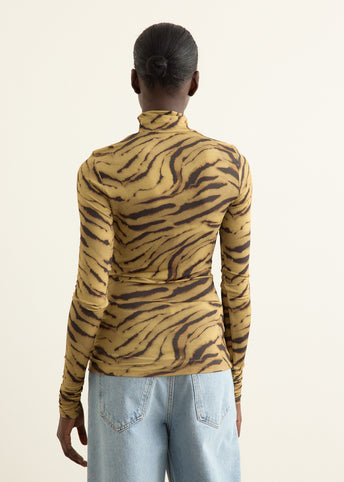 Printed Shiny Jersey Turtleneck Top