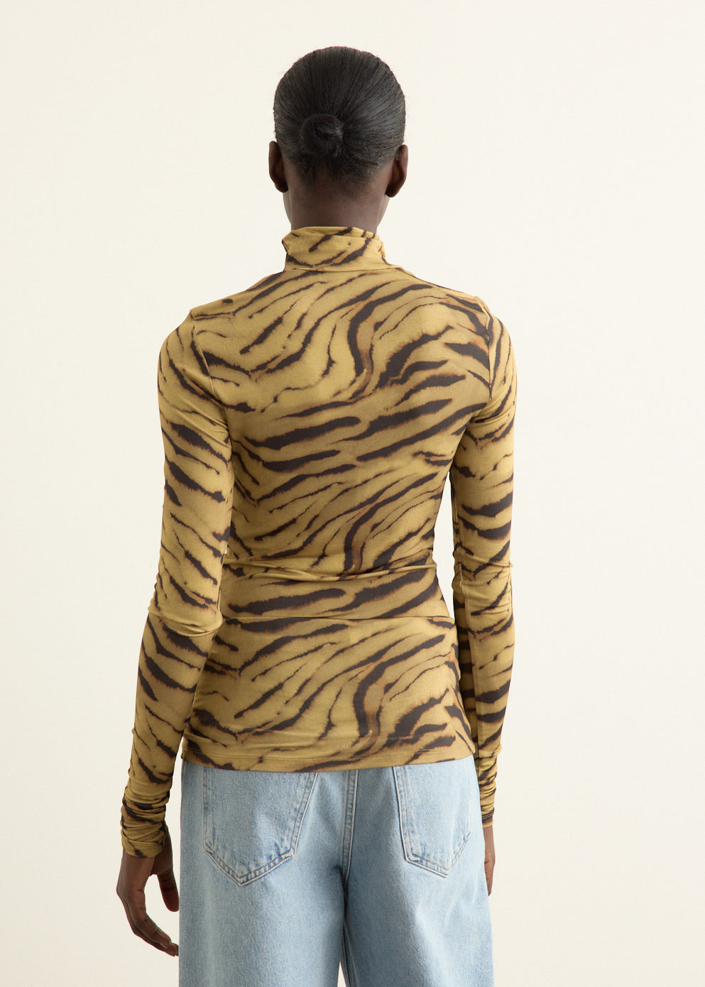 Printed Shiny Jersey Turtleneck Top
