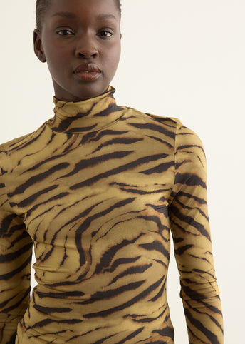 Printed Shiny Jersey Turtleneck Top