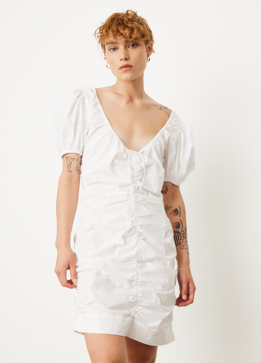 Gathered U-Neck Mini Dress