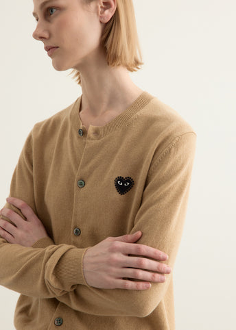 Rhinestone Heart Round Neck Cardigan