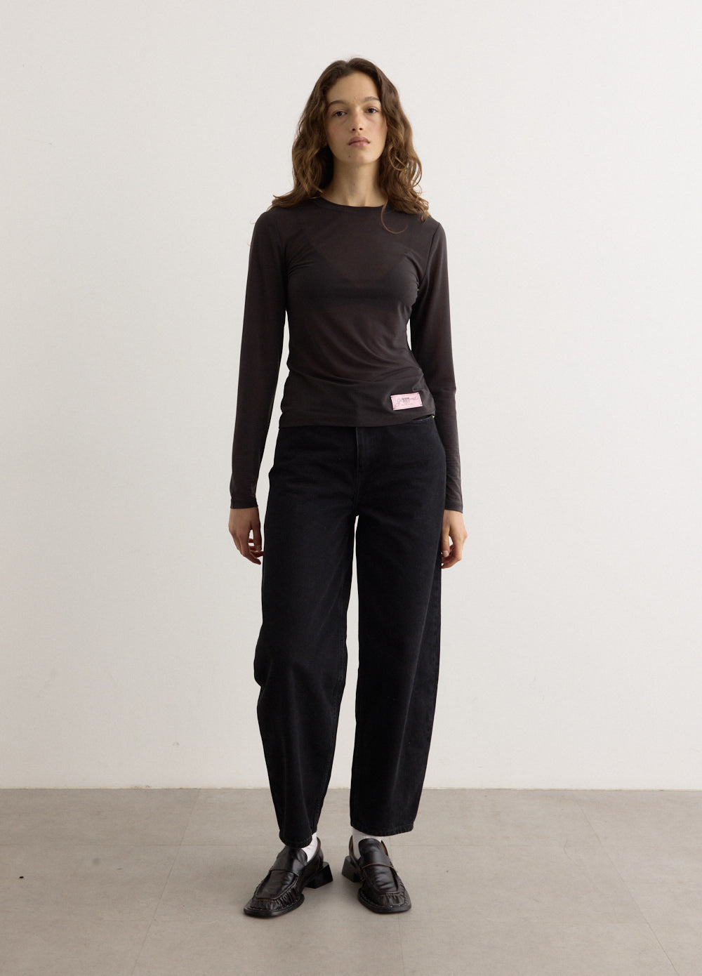 Sheer Mesh Jersey Long Sleeve Top