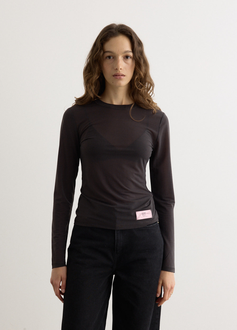 Sheer Mesh Jersey Long Sleeve Top