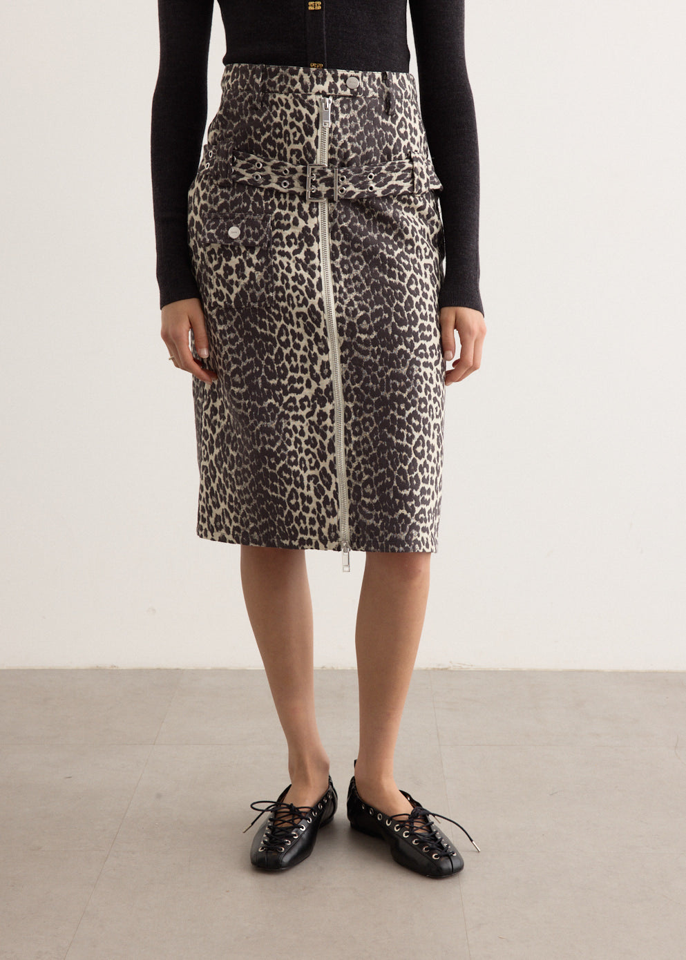 Cotton Tweed Midi Skirt