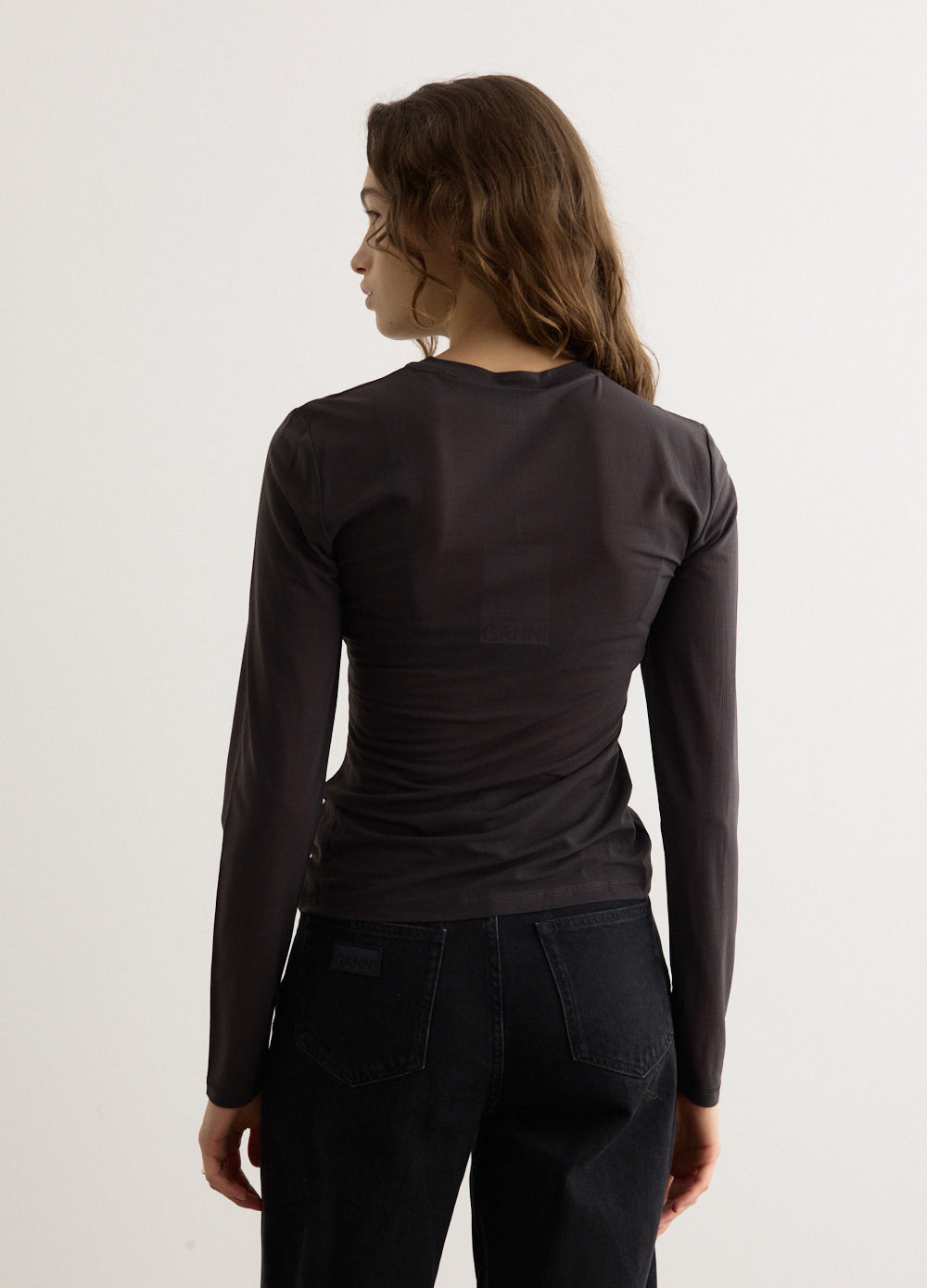 Sheer Mesh Jersey Long Sleeve Top