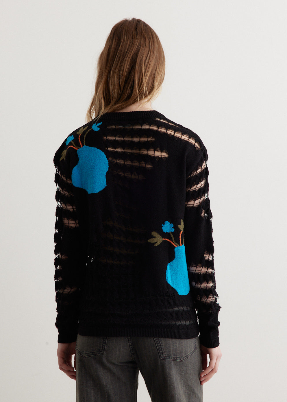 Flower Sheer Crew-Neck Sweater