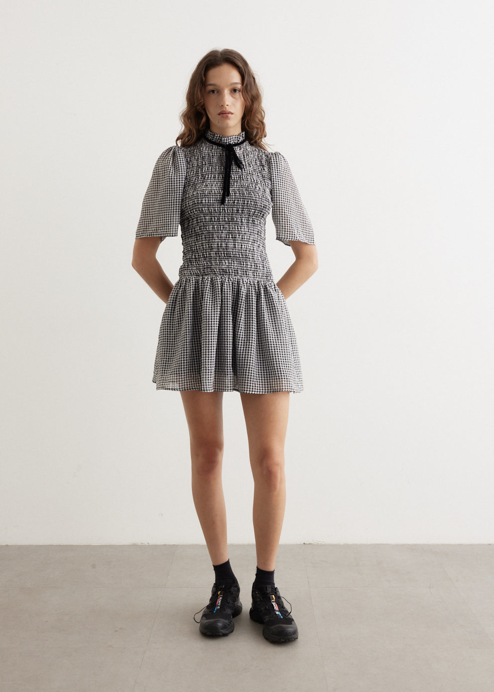 Ganni - Sheer Fluid Check Mini Smock Dress - Dress,Specials : American Fashion Style Bags On Sale Ganni - Sheer Fluid Check Mini Smock Dress - Dress,Specials : American Fashion Style Bags On Sale
