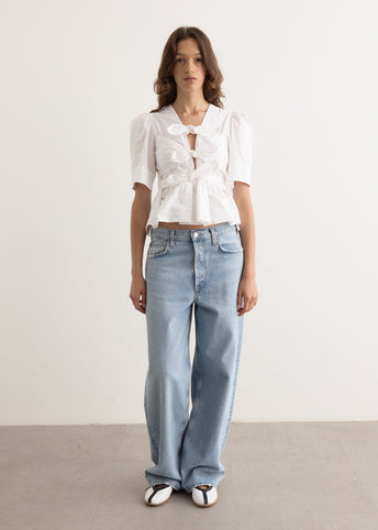 Washed Stretch Cotton Tie Strap Blouse