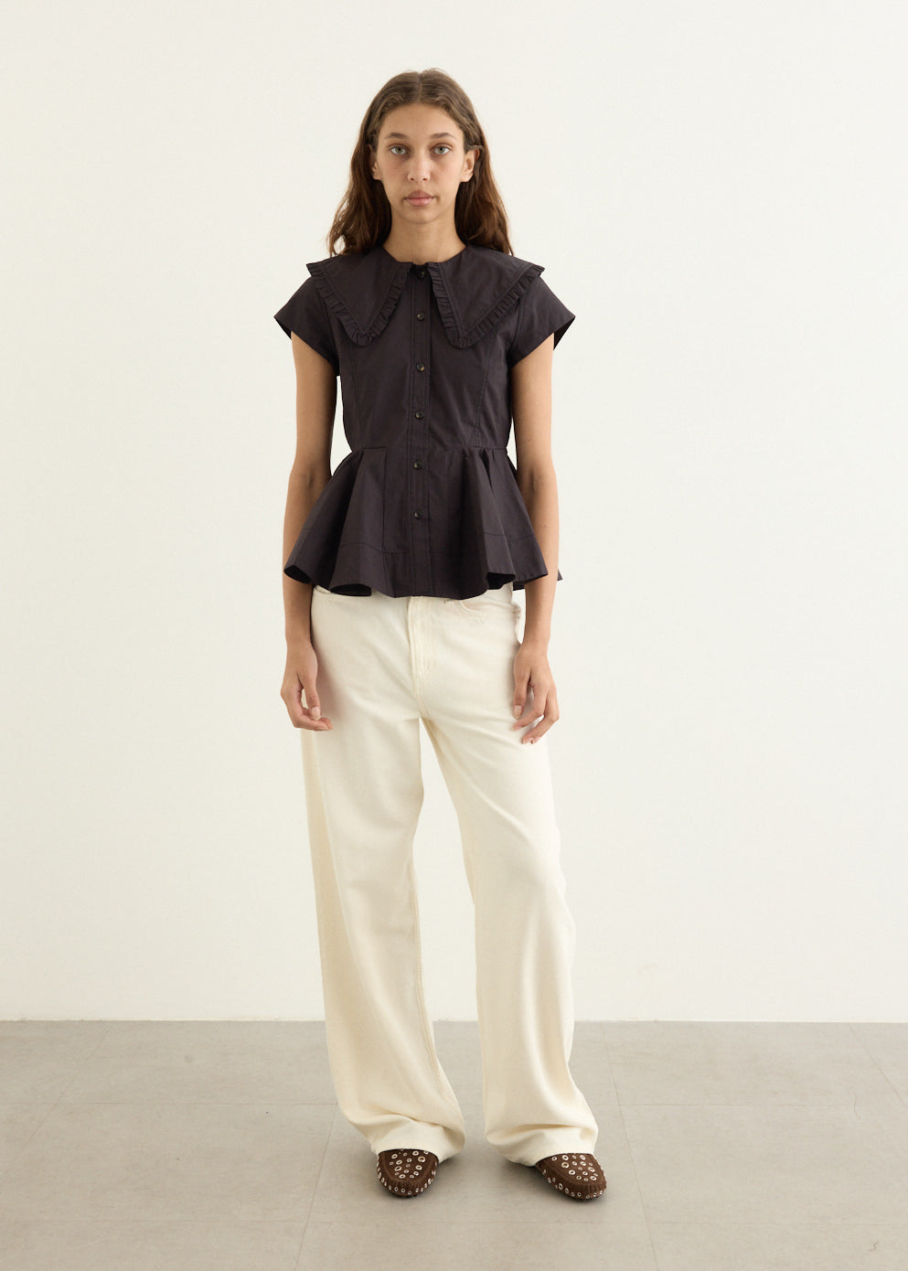 Stretch Cotton Peter Pan Collar Shirt