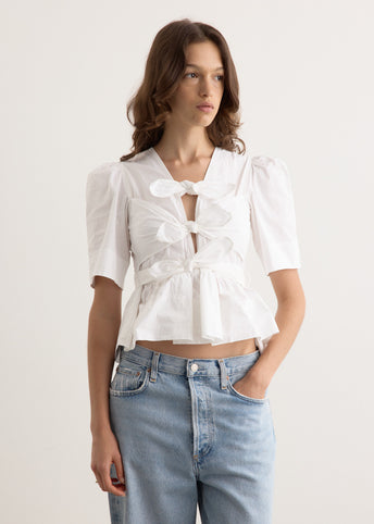 Washed Stretch Cotton Tie Strap Blouse