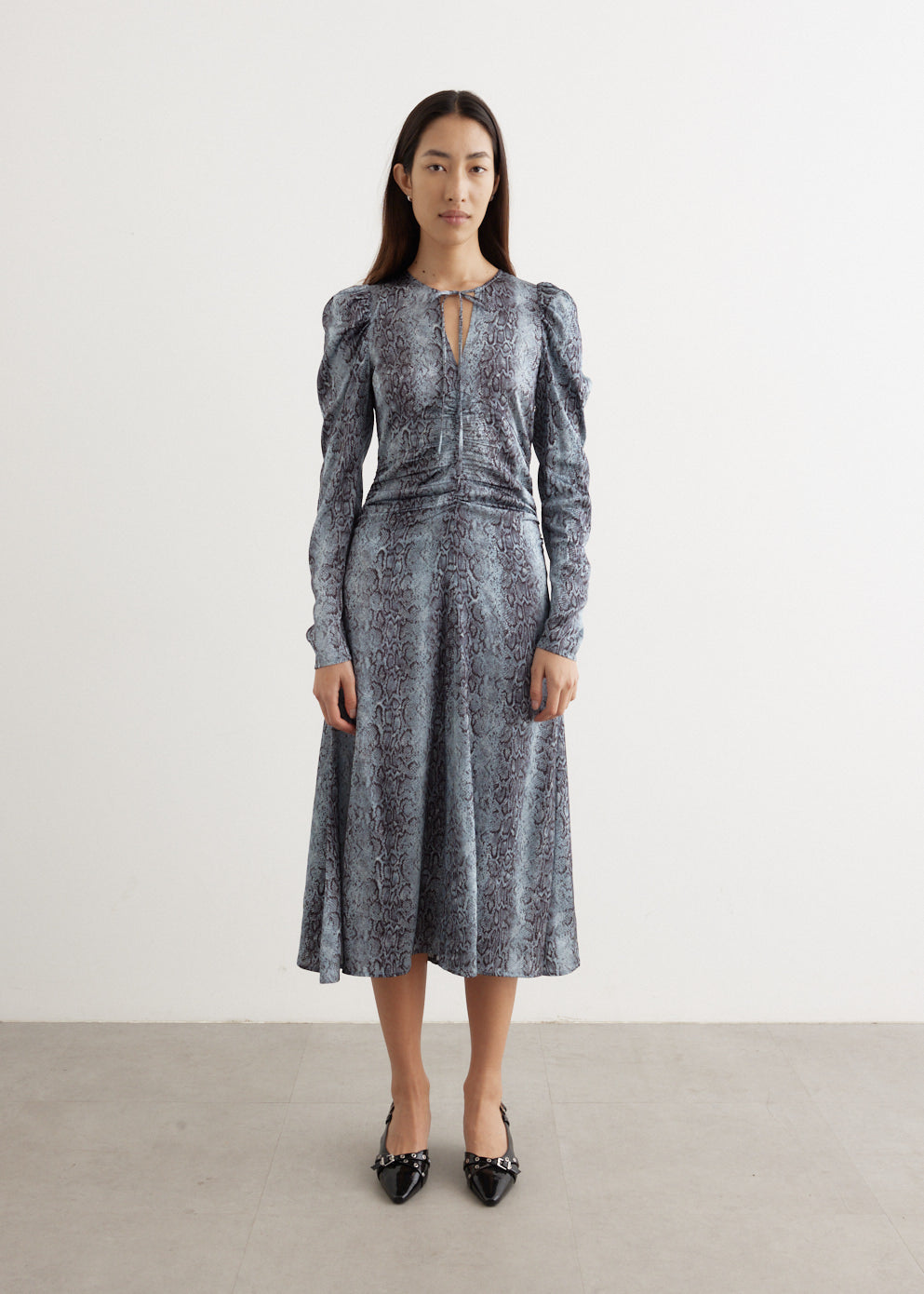 Ganni - Printed Satin Ruched Midi Dress - Dress,Specials : American Fashion Style Bags On Sale Ganni - Printed Satin Ruched Midi Dress - Dress,Specials : American Fashion Style Bags On Sale