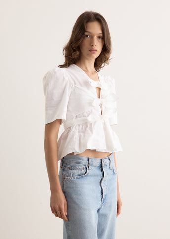 Washed Stretch Cotton Tie Strap Blouse