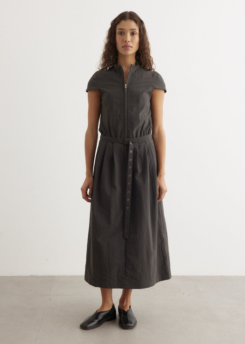 [LOW CLASSIC]/☆24FW RECYCLED NYLON HIGH NECK DRESS/CHARCOAL Recycled Nylon High Neck Dress