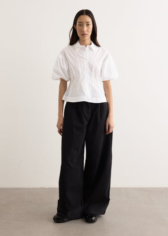 Cropped Ruffle Puff Sleeve Shirt