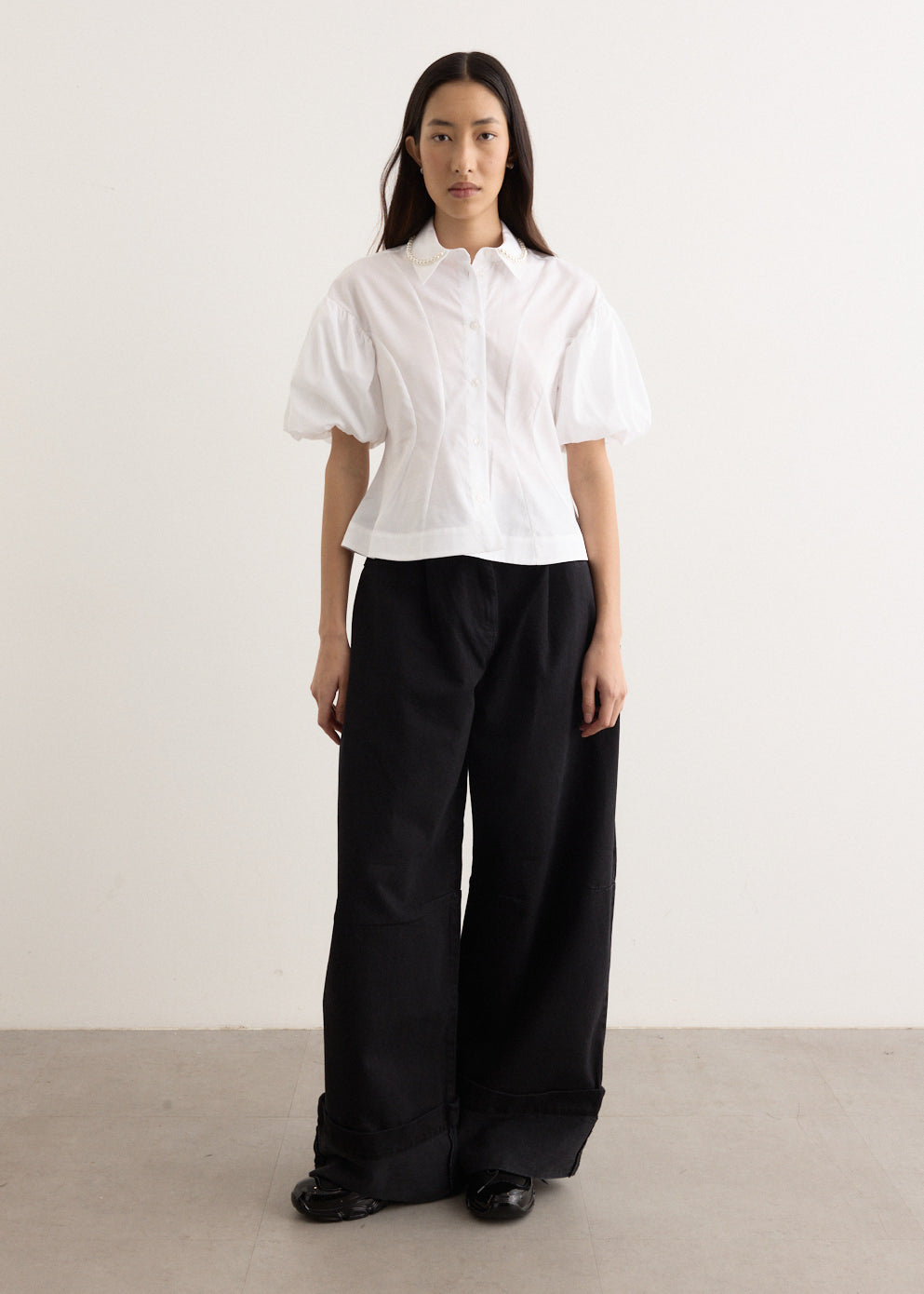 Cropped Ruffle Puff Sleeve Shirt
