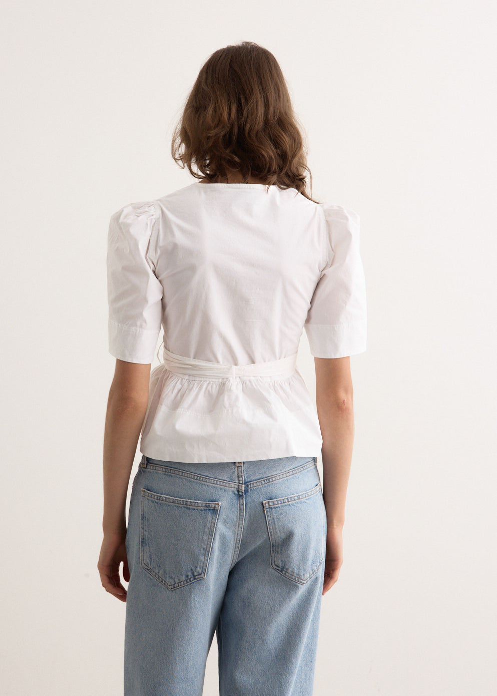 Washed Stretch Cotton Tie Strap Blouse
