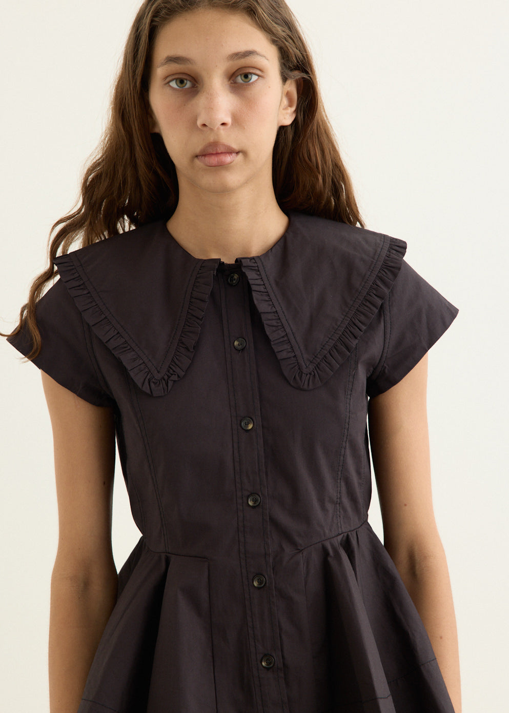 Stretch Cotton Peter Pan Collar Shirt