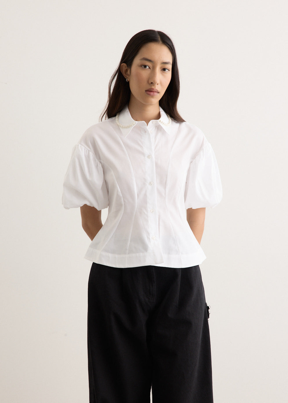 Cropped Ruffle Puff Sleeve Shirt
