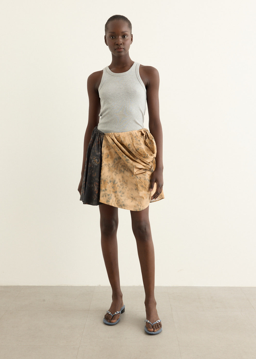 Printed Stretch Cotton Draped Mini Skirt