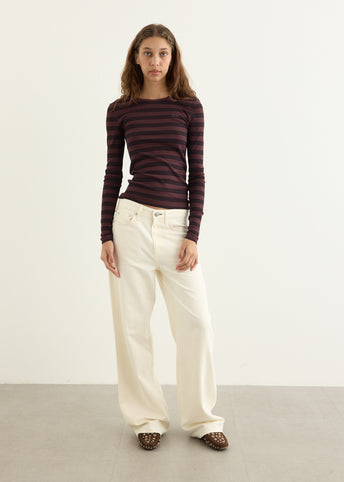 Soft Cotton Stripe Rib Longsleeve Top