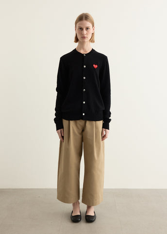 Red Emblem Heart Round Neck Cardigan