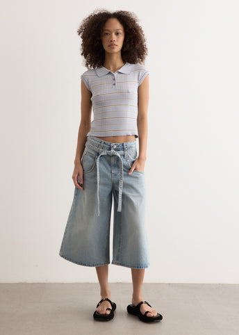 【BAON】Baltos Adjust Denim Bermuda Pants Belted Denim Bermuda Pants