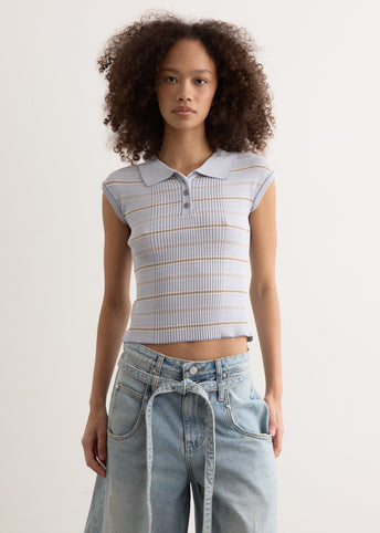 Stripe Pique Cap Sleeve Knit Top