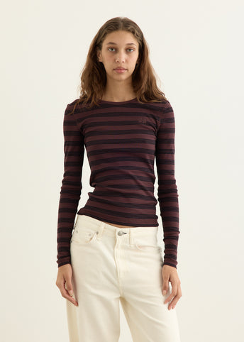 Soft Cotton Stripe Rib Longsleeve Top