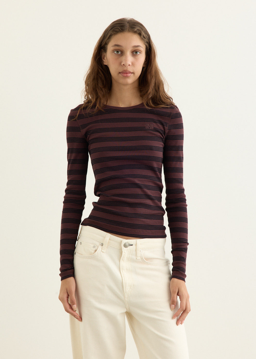 Soft Cotton Stripe Rib Longsleeve Top