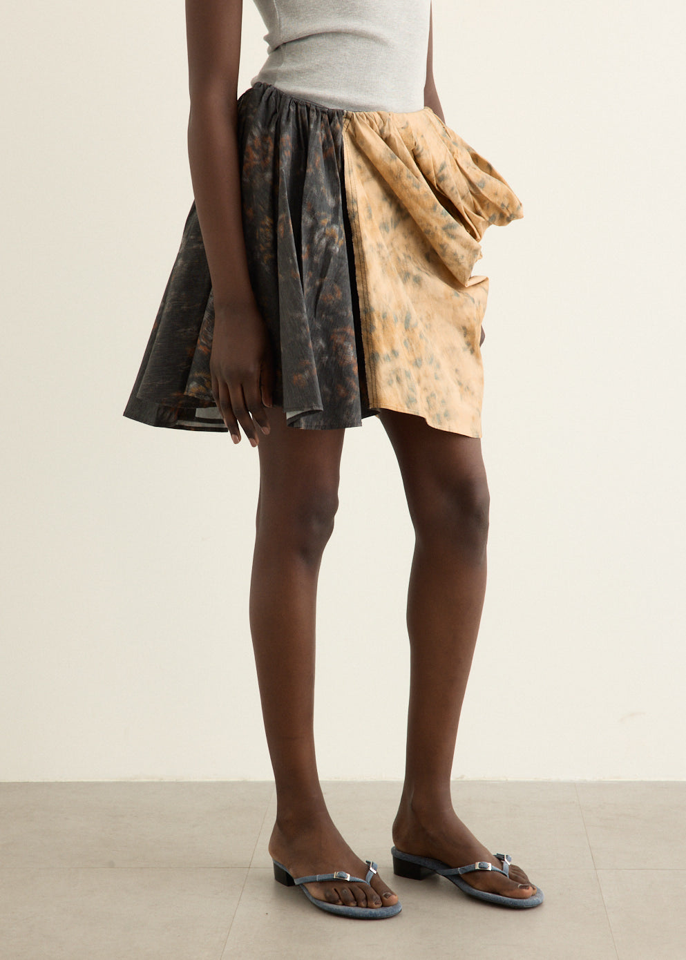 Printed Stretch Cotton Draped Mini Skirt