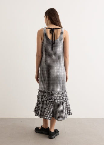 Crinkled Taffeta Check U-Neck Long Dress