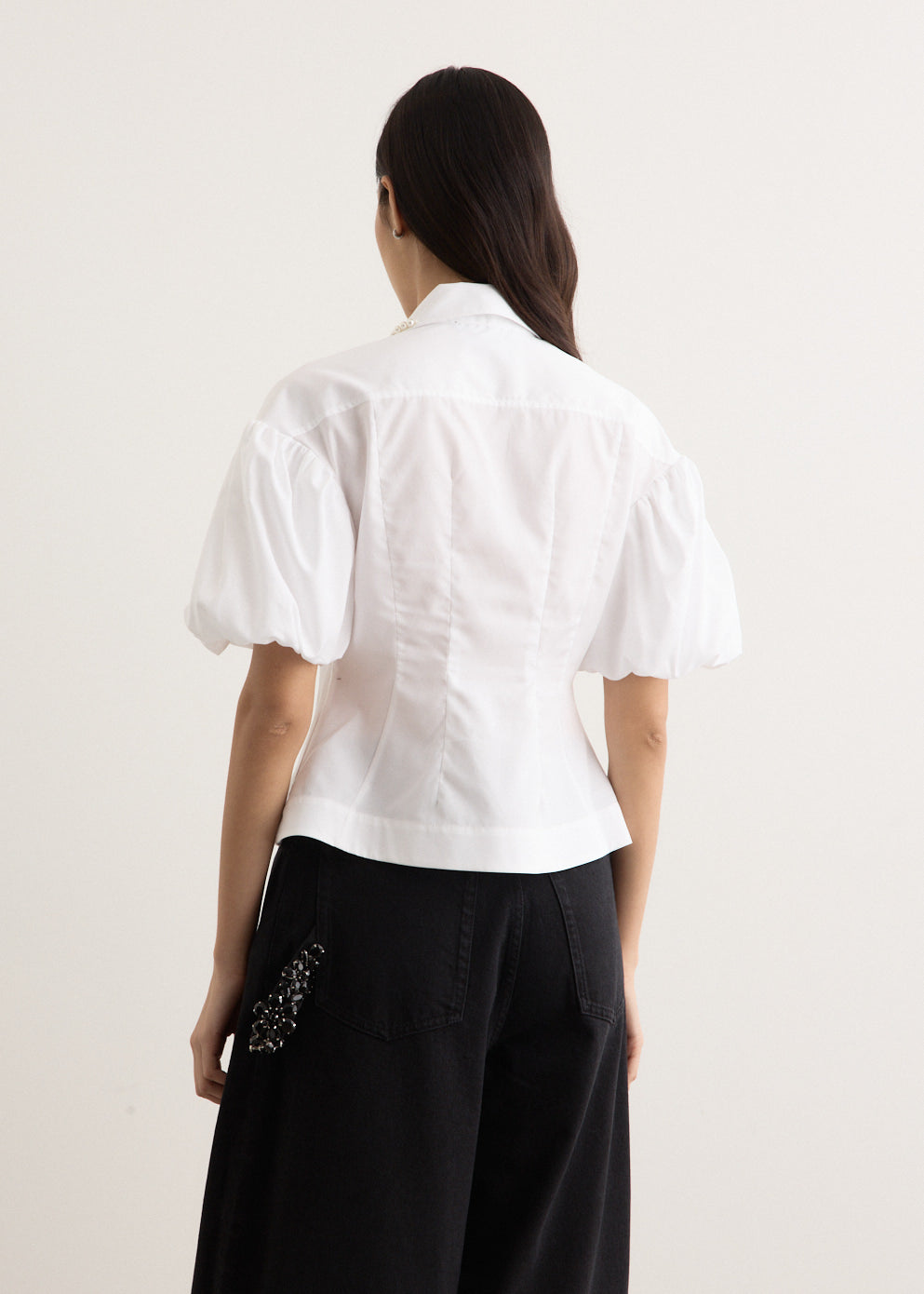 Cropped Ruffle Puff Sleeve Shirt