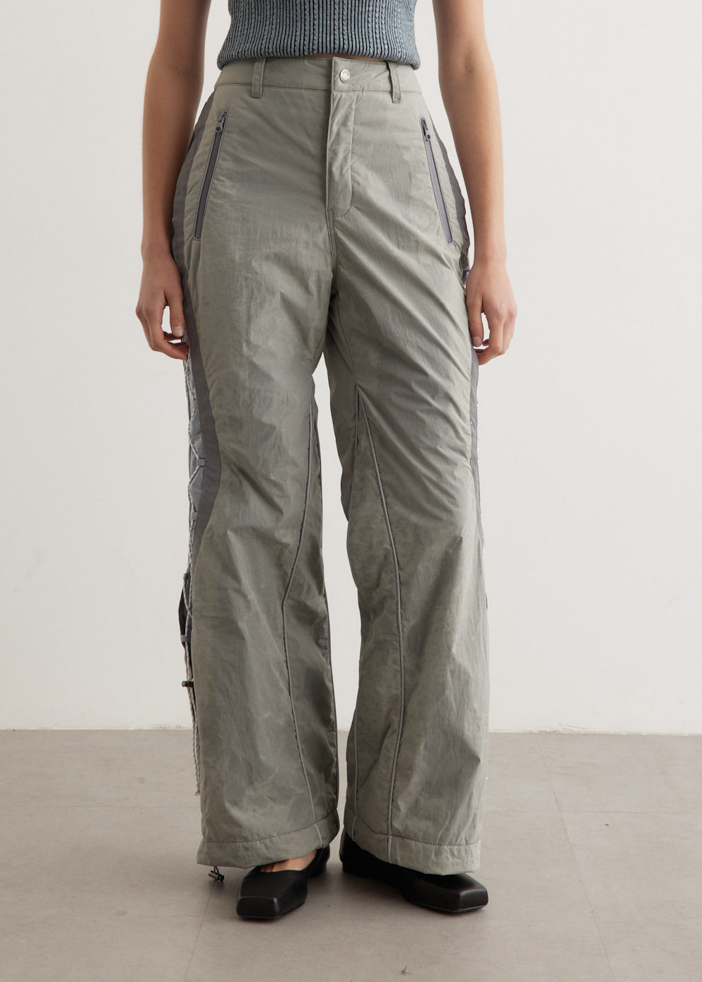 Crack Padded Lace-Up Wide Pants