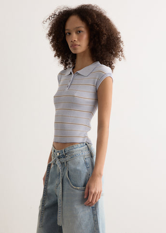Stripe Pique Cap Sleeve Knit Top